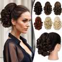 FELENDY 9" Short Ponytail Extension Curly Claw Clip Ponytail Hair Extensions Fluffy Wavy Clip in Pony Tails Hairpiece for Women Synthetic Medium Brown Mix