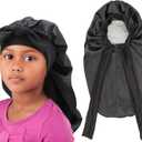 Kids Braid Long Bonnet Girls Satin Bonnet Sleeping Cap Double Layer with tie Band Silk Hair Bonnet for Toddler Child