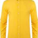 DiBanGu Mens Stretch Dress Shirt Long Sleeve Button Down Shirt Cotton Business Casual Shirts with Inner Contrast Wedding Prom (Yellow, XXXL)