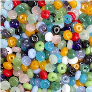 300Pcs Glass Beads Flat Round 3x6mm for DIY Jewelry Accessories Bracelet Necklaces Key Chain Earrings Mobile Phone Chain Making Supplies (Mixed Color)