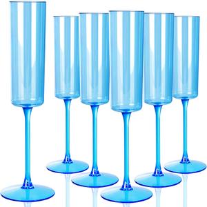 24 Pack Blue Champagne Flutes Plastic - 6 Oz Clear Blue Champagne Glasses - Disposable Plastic Wine Toasting Glasses for Party Birthday Anniversary Wedding & Celebrations