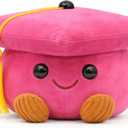 Cute Graduation Cap Plush Figurine, Soft Stuffed Mortarboard Decor with Smiley Face & Gold Tassel, Ideal Graduation Keepsake for Graduates, Friends & Colleagues (Pink)