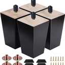 Sofa Legs Square Bed Feet 6 inch Wood Replacement Leg for Furniture Set of 4,Black (4set, 6)
