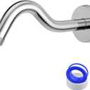 Shower Arm, 8 Inch S-Shape Curved Shower Pipe with Flange Stainless Steel Shower Head Extension Replacement Pipe Arm Shower Extender for Shower Head Wall Mounted Polished Chrome (Teflon Tape Included)