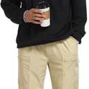 Men's Casual Cargo Pants Workout Sweatpants Joggers Stretch Hiking Drawstring Tactical Trousers (Beige, XL)