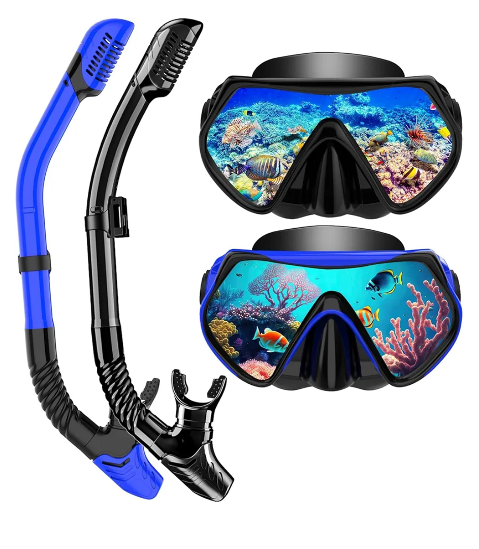 Snorkeling Gear for Adults, Dry-Top Snorkel Set Scuba Diving mask, 180°Panoramic Wide View Professional Snorkeling Gear Breathing Freely Snorkel Mask