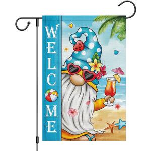6 x Heyfibro Welcome Summer Gnome Garden Flag 12x18 Double Sided Burlap, Hawaii Tropical Beach Holiday Ocean Sea Welcome Spring Flower Yard Banner for Seasonal Outdoor Party Decoration(ONLY FLAG)