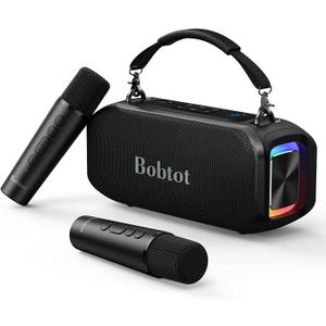Bobtot Portable Bluetooth Speaker with 2 Wireless Microphones 40W Peak Outdoor Speaker IPX5 Waterproof Speaker with Handle Stereo Loud Sound, 8000mAh Battery for Kids, Home & Outdoor Party