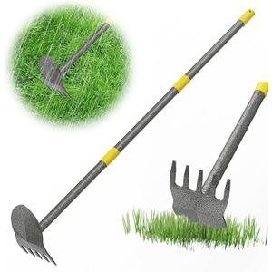 Luvenia Hoe Garden Tool Heavy Duty Garden Hoe for Weeding Loosening Soil 2 in 1 Manual Garden Tools Long Handle Adjustable 16-45 Inch Steel Shaft for Gardening