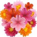 BestoFun 12PCS Paper Flowers Fans Orange and Hot Pink Party Decorations Tissue Paper Flowers Decorations for Girl Groovy Birthday Baby Shower Wedding Bachelorette Room Wall Hanging Dcor