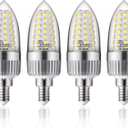 E12 LED Candelabra Bulb, 12W LED Candle Bulbs,100-Watt Light Bulbs Equivalent, Daylight White 6000K Chandelier Bulbs, E12 Candelabra Base, 85V-265V, 1200Lumens, Non-Dimmable (4 Pack)