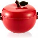 25 oz Apple Ceramic Ramekin with Lids and Handles Oven Safe, Mini Red Porcelain Casserole Dishes for Home Baking Souffle Creme Brulee, Kitchen Decor Gift