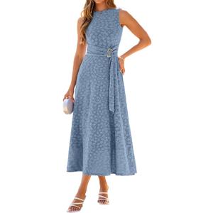 Simplee Women's 2026 Summer Floral Maxi Dress Sleeveless Elegant Tie Waist Casual Cocktail Party Wedding Guest Long Dresses (Blue, XL)