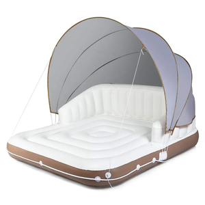 Giantex Canopy Island Inflatable Lounge, Floating Island Raft w/SPF50+ Retractable Detachable Sunshade, 71" x 71" Inflatable Pool Float Canopy w/2 Cup Holders Backrest Armrest for Pool Lake River