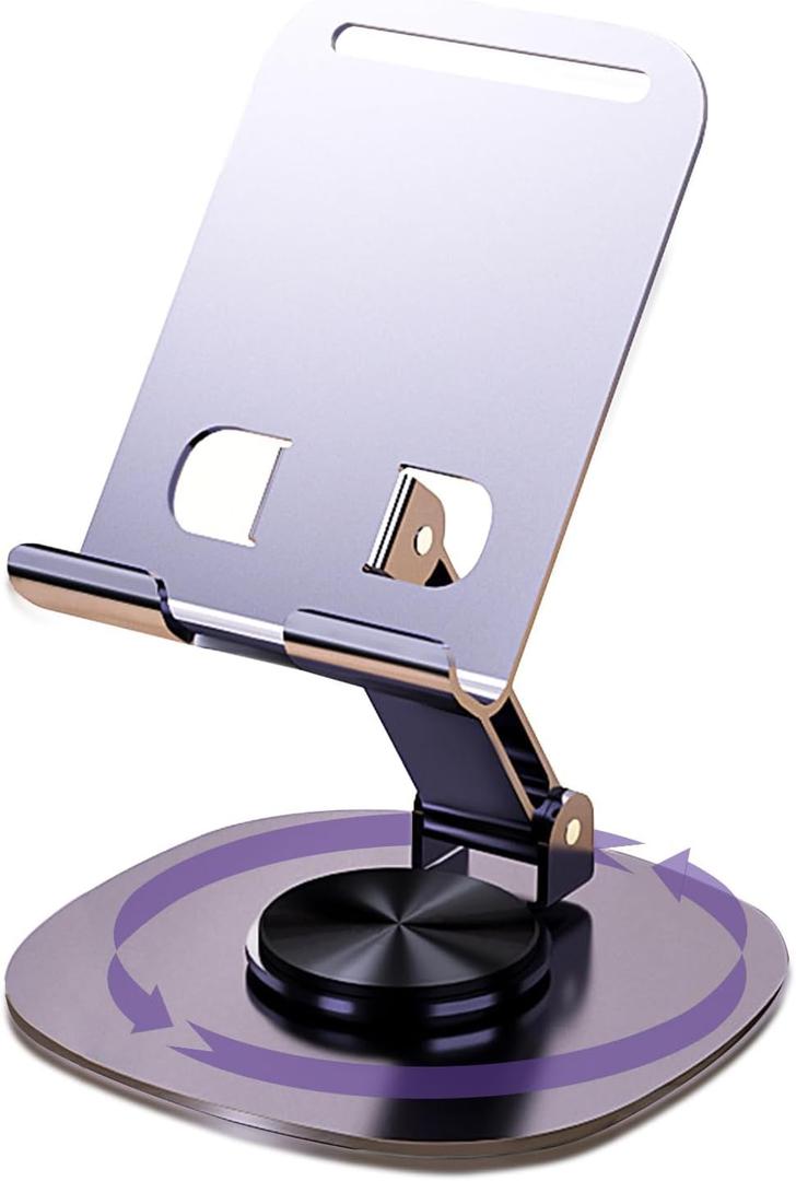 ONCHEER 360Rotating Phone Holder for Desk, Portable & Foldable Cell Phone Stand for Office & Kitchen, Adjustable Tablet Stand for All Mobile Phones, iPhone, iPad, Nintendo Switch (Metal Purple)