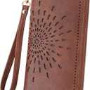 APHISON Wallet Women Large Capacity Clutch Purse For Ladies Card Holder RFID Wristlet Phone Zipper Coin Travel Pocket (03-brown)