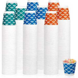 JollyPack 1200 Pack 3 oz Disposable Bathroom Paper Cups, Small Mouthwash Cups in Orange, Blue, and Green, Great for Candy, Biscuits, Bathroom Use, Parties, Picnics, and Travel