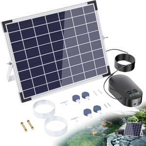 POPOSOAP 15W Solar Pond Aerator, Solar Aerators for Ponds with 4400mAh Battery, Solar Aquarium Air Pump with 2 Outlets and Power Display, 3 Mode Solar Air Pump for Fish Pond Tank Hydroponics Wildlife