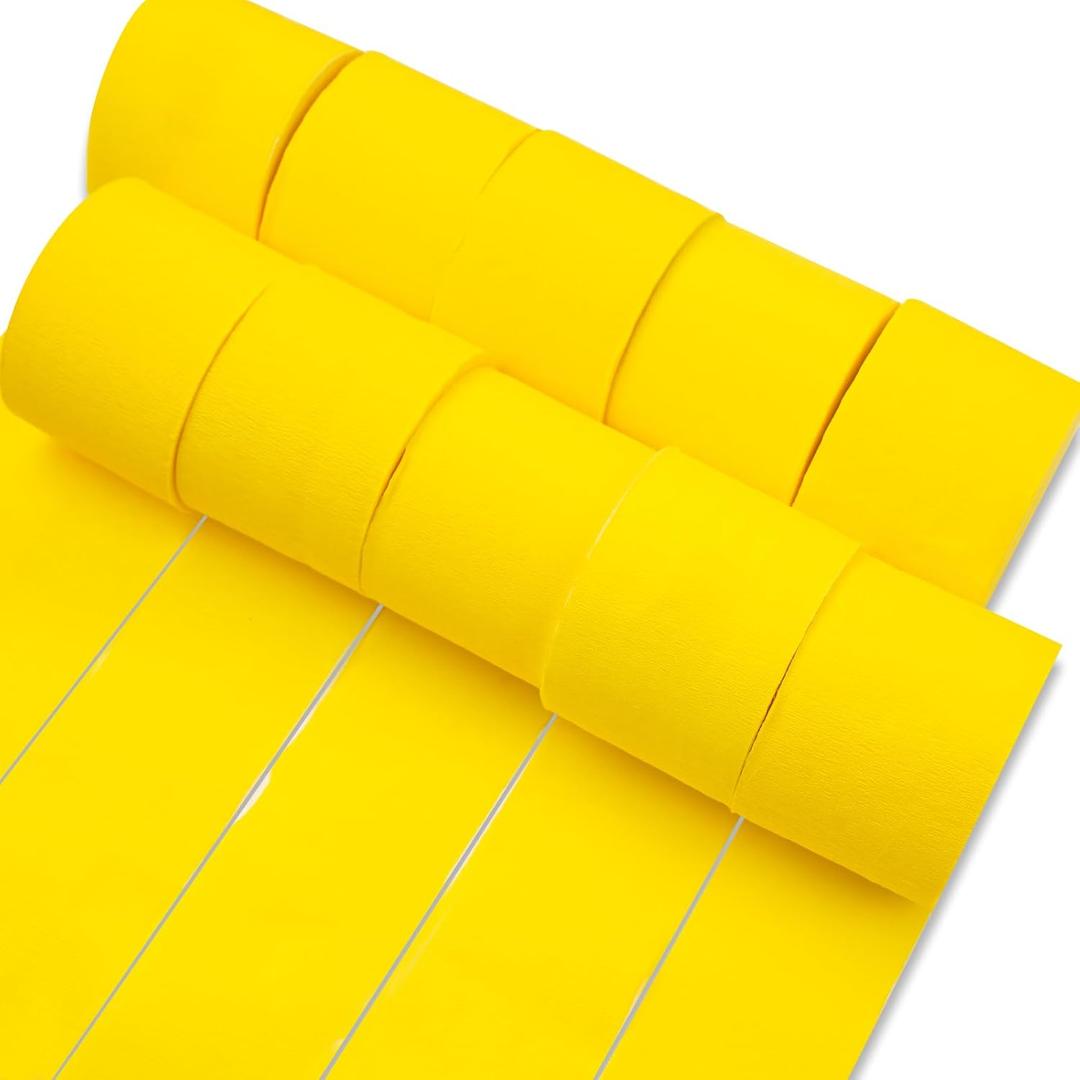 PartyWoo Crepe Paper Streamers - 10 Rolls, 820ft, Pack of Yellow Party Streamers for Birthday, Wedding, Baby Shower Decorations (1.8 in x 82 Ft/Roll)