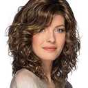 SEVENCOLORS Medium Length Brown Wigs for White Women Short Curly Brown Mixed Blonde Wig with Bangs Synthetic Hair Wavy Layered Bob Wigs