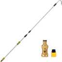24FT Reach Gutter Cleaning Tools from Ground, 16FT Telescoping Rain Gutter Cleaner with 360° Rotating Metal Nozzle, Brass Shut-Off Valve, Leak-Proof Hose Attachment for Garden Hose