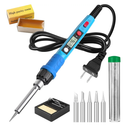 Soldering Iron Kit, 80W 110V LCD Digital Solder Iron Pen with Ceramic Heater, Portable Welding Tools with 5pcs Tips, Stand, Solders Wire, Sponge, Paste, for Metal,Electric Repairs, DIY