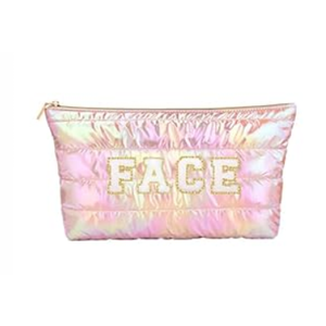 Hiroyuki Iridescent Makeup Bag, 14 inches Cosmetic Bag, Large Capacity Travel-Friendly Pouch (Face, pink)