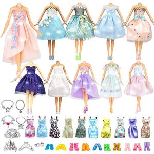 Doll Clothes and Accessories 39 Pack, Newest Unique & Fashion Forest Fairy Dress for Dolls, 10 Fairy Dress, 10 Mini Dress and 9 Accessories, 10 Shoes