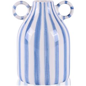 Blue and White Ceramic Vase with Handle, Nordic Boho Small Vases Side Table Flower Centerpiece, Wide Mouth Single Flower Vase Pampas Grass Decorative - for Home Window Sill Living Dining Room Kitchen