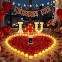Valentines Day Decorations Proposal Kit - Light Up I Love U Sign, 2000 Red Rose Petals, 30 Flameless Candles, 30 Red Heart Balloons, Romantic Decorations for Special Night, Outdoor Proposal