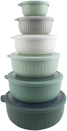 COOK WITH COLOR Prep Bowls with Lids- Wide and Deep Nesting Plastic Small Mixing Bowl Set with Lids, 12 Piece Set - Wide Bowls, Sage