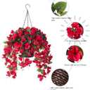 Artificial Fake Hanging Hibiscus Flowers Plants Baskets for Outdoor Decor, Faux Silk Hibiscus Long Vines in Planter UV Resistant Realistic Flowers for Outside Porch Patio Home Decoration, Red
