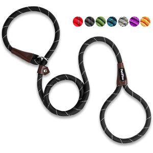 PetiFine Slip Lead Dog Leash - 6FT x 1/2" Reflective Durable Training Rope, Heavy Duty Adjustable Nylon for Small Medium Large Dogs (Black)