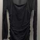 BORIFLORS Women's Sexy Ruched Bodycon Mini Dress Mesh Long Sleeve Club Party Short Dresses (Black)