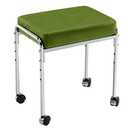Rolling Vanity Stool, Green Faux Leather, Chrome Metal Frame, Adjustable Height, Modern Style, Rectangular Cushioned Seat with Wheels, 17x13x18 Inches, Green