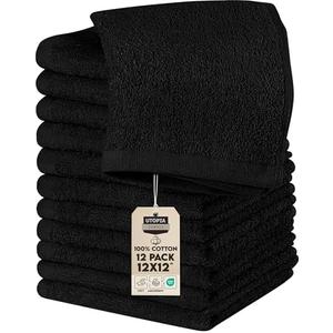 Utopia Towels Only11Pack Cotton Washcloths Set, 100% Ring Spun Cotton, Premium Flannel Face Cloths, Highly Absorbent and Soft Feel Fingertip Towels, Black