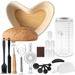Andersonclan Sourdough Starter Kit 12 Pcs-Heart Shape Bread Proofing Basket, Sourdough Starter Jar, Dough Whisk, Bread Lame, Silicone Brush, Measuring Spoons, Sourdough Bread Baking Supplies