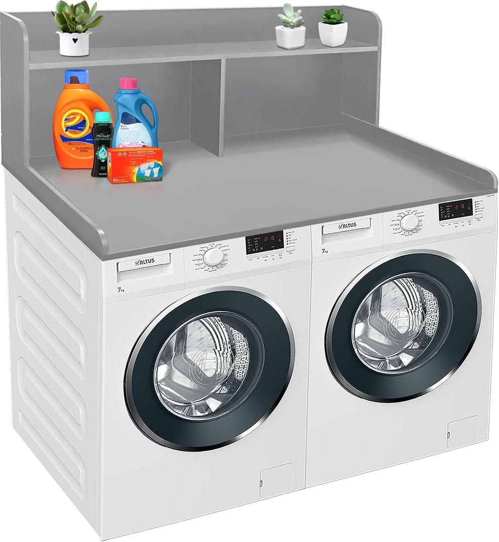 Royxen Washer Dryer Countertop with Extra Tall Shelf, 19" Height Washer and Dryer Topper, Laundry Countertop with Non-Slip Pads, Universal Fit for Laundry Room Organization, Grey