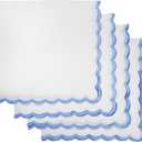 Ridhi Cloth Napkins 100% Pure Cotton Farmhouse Wedding Dinner Napkins for Halloween, Thanksgiving, Holiday Daily Wedding uses Napkins (4-18" x 18" Dinner Napkin, White with Blue Edge)