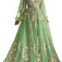Jamille Floral Evening Gowns Prom Dresses for Women 2025 Long Tulle Tea Length Formal Evening Gown A Line Ball Gowns with Pocket Puffy Sleeve Lace Tulle A Line Fairy Dress B Sage Green 8 JA0011, 8