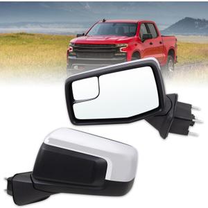 Left Driver Side Mirror Compatible With 2019-2025 Chevy Silverado 1500 With Power Glass Manual Folding Non-Heated Chrome Replace#GM1320582(3Pins)