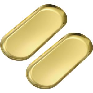 uxcell 2pcs Stainless Steel Decorative Trays, Bathroom Trays, Makeup Cosmetic Trays, Small Serving Trays for Candles Dessert Tray(Gold, 12 x 4.7 Inch)