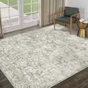 4x6 Area Rug Washable Vintage Neutral Entryway Living Room Carpet Indoor Office Non Slip Taupe Entrance Distressed Low Pile Retro Accent Throw Rug for Dining Room Bathroom Bedroom Laundry