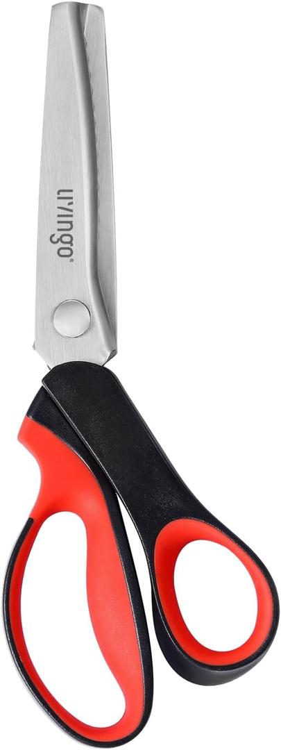 LIVINGO Pinking Shears For Fabric Cutting - 9" Zig Zag Edge Heavy Duty Sharp Crinkle Scissors, Professional Handheld Dressmaking, Sewing, Quilting, and DIY Crafting, Serrated and Scalloped 7mm