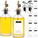 12 oz Olive Oil Dispenser Bottle for Kitchen - Elegant Glass Set of 2 With Pour Spout for Coffee Syrup, Vinegar