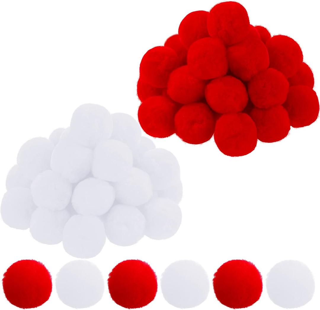 WILLBOND 50 Pcs Christmas Large Pom Poms for Crafts, 2 Inch Halloween Fluffy Pompoms Giant Acrylic Balls Holiday Costume Fuzzy Ball for DIY Crafts Supplies Party Decorations(Red, White)
