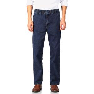Soojun Mens Casual Loose Fit Elastic Waist Jeans Denim Pants (36W x 32L, Deep Blue)