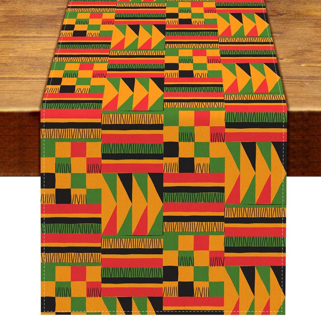 Nepnuser African Print Table Runner Black History Month Decorations Kwanzaa Kente National Holiday Party Supply Home Kitchen Dining Room Decor