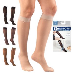 Truform Sheer Compression Stockings, 15-20 mmHg, Women's Knee High Length, 20 Denier, Nude, Medium
