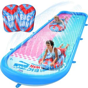 2-in-1 Slip and Slide,16.6 FT Splash Pad Water Slide for Kids Ages 3+ Lawn Water Splash with 2 Bodyboards Built in Sprinkler Pool for Backyard Summer Water Fun Toy